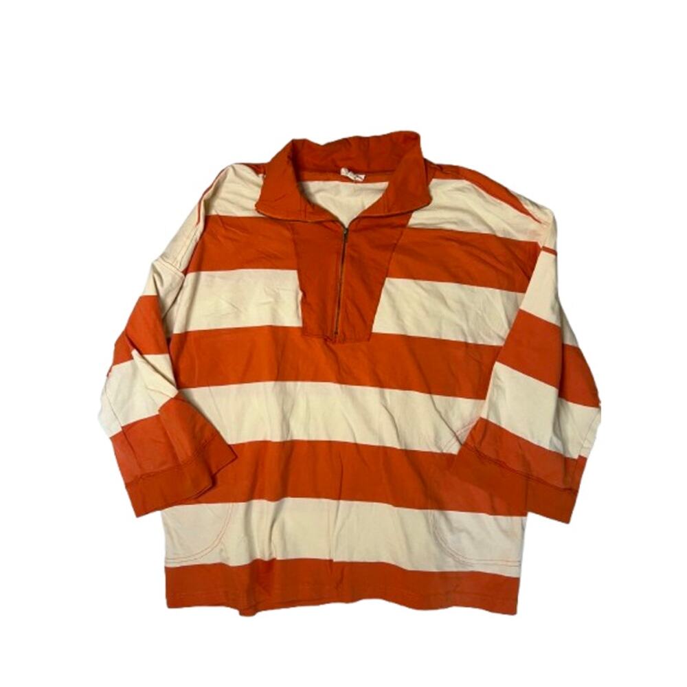 BiB! orange white striped long-sleeved polo zip pullover shirt M